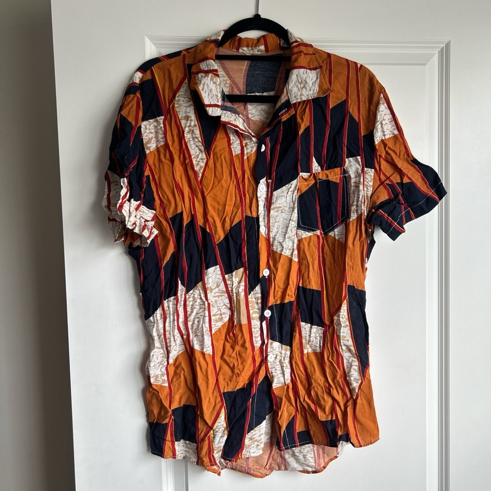 SHEIN Orange and Black Casual Button Down Shirt
